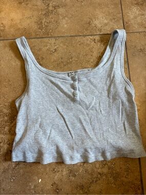 Uniqlo Ribbed Henley Crop Tank - Light Gray